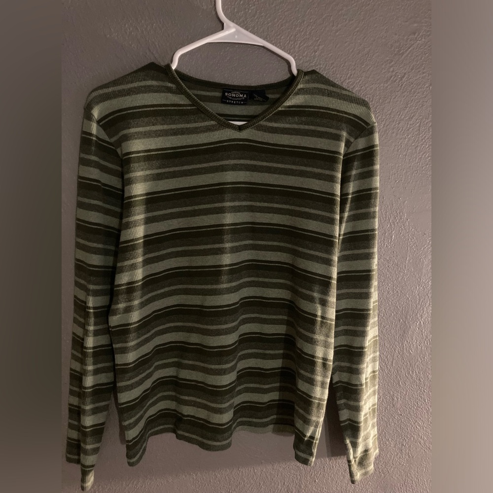 Green striped shirt, women’s xs but runs a little big